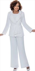 Dorinda Clark Cole 309093 - White - 3 pc Rhinestone Embellished Pant Suit